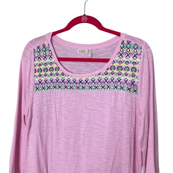 LOGO Lori Goldstein M Light Purple 100% Cotton Embroidered Detail Tunic Top - Picture 2 of 5